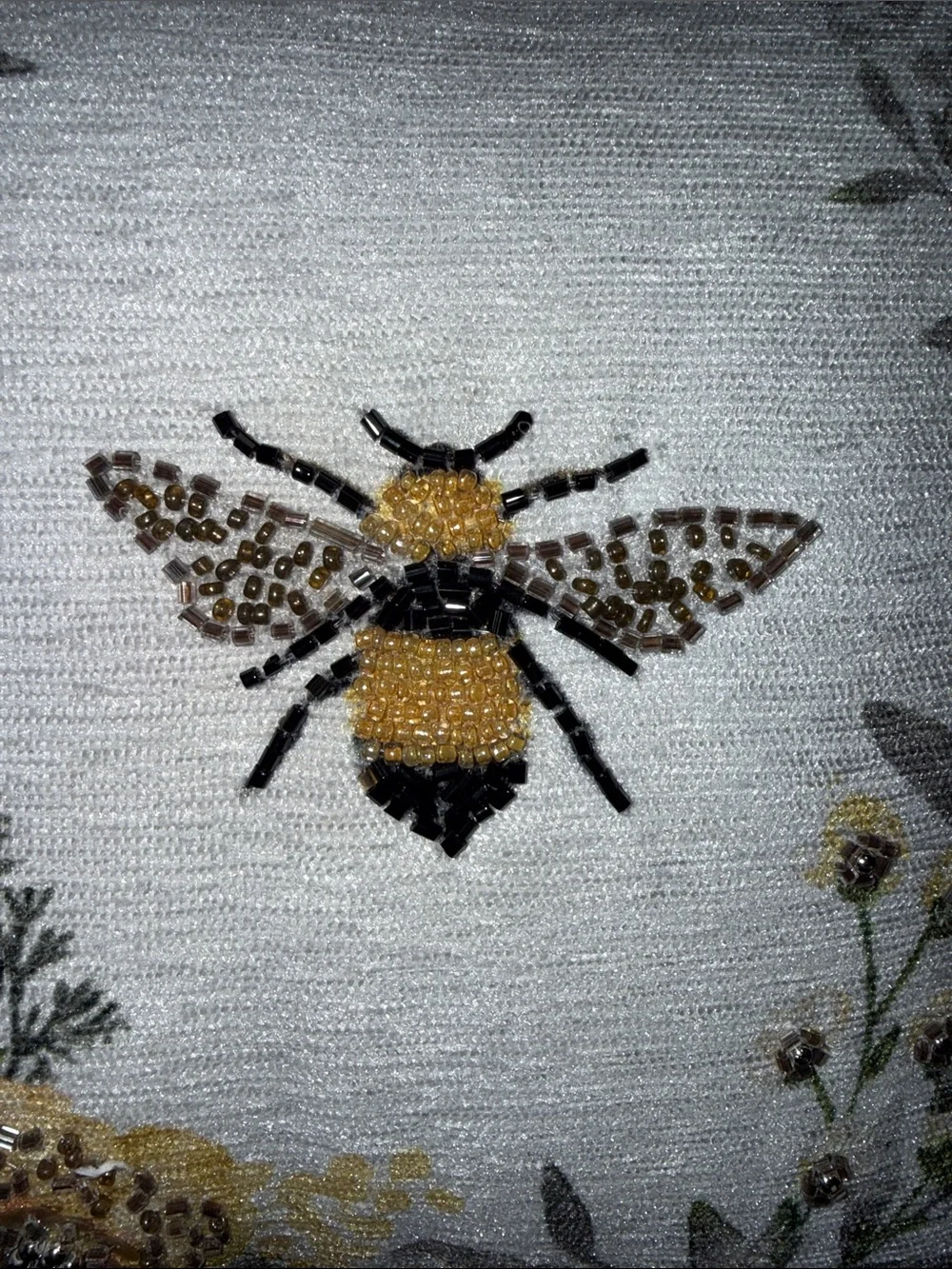 Embroidered beaded Bee Accent Pillow . 11 x 11